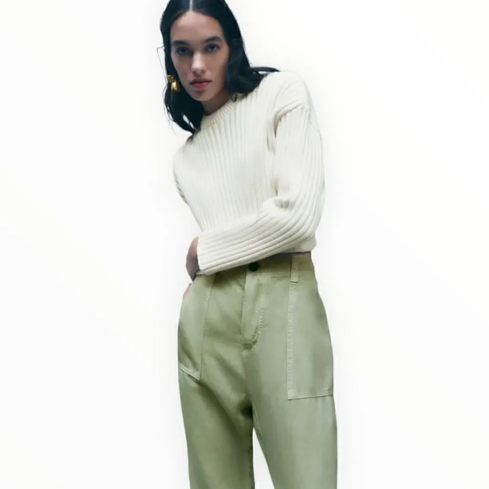 ZARA | Sea Green | LINEN BLEND TURNED UP CUFF PANTS